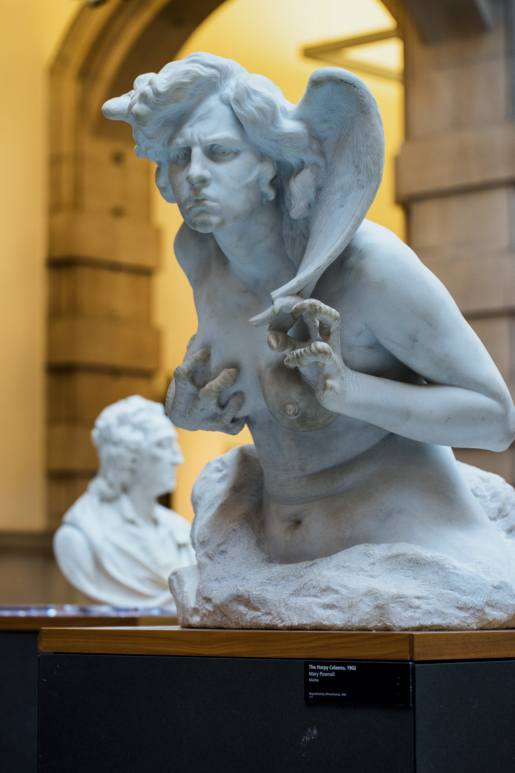 The Harpy Celaeno, marble sculpture by Mary Pownall