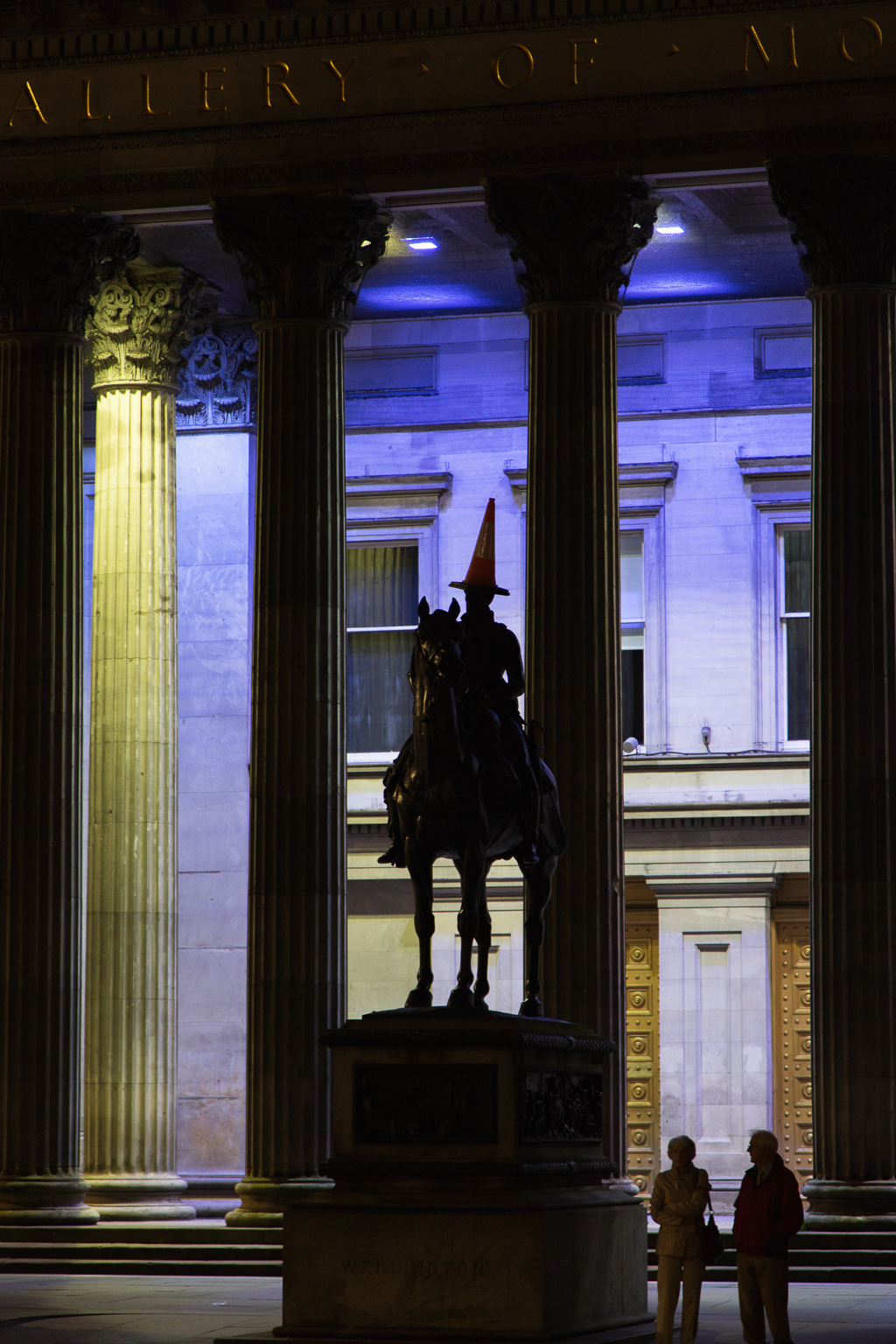 Night time in front of the Gallery of Modern Art, Glasgow