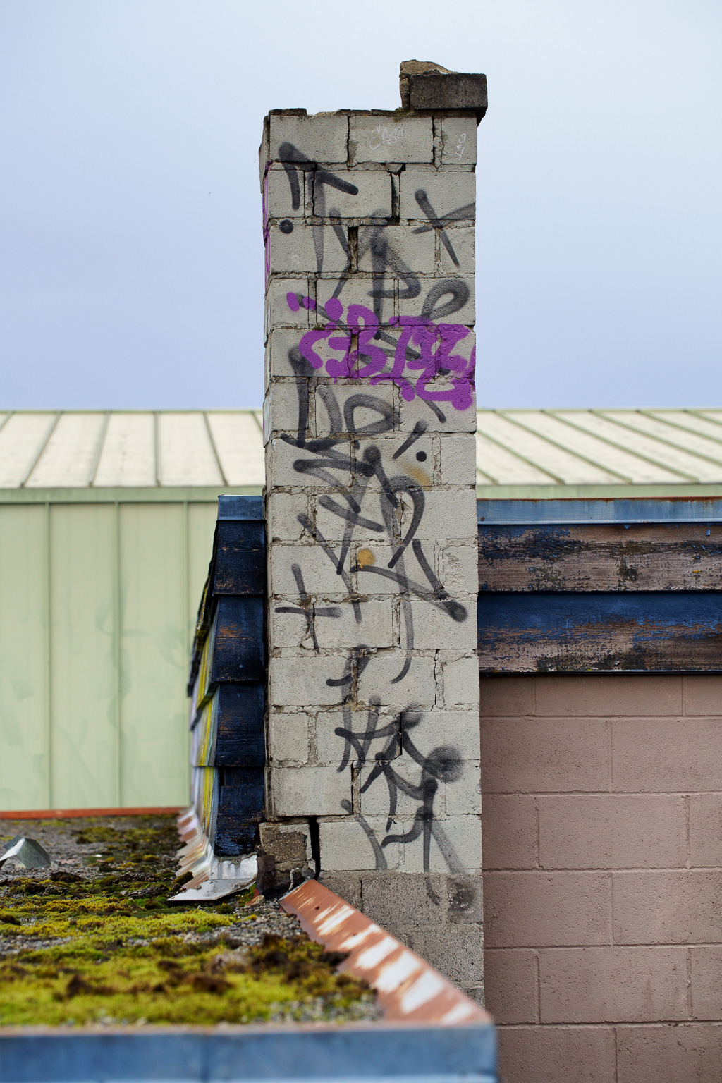 Graffiti on the side of a chimney, E & N Railway Trail, Victoria, B.C.