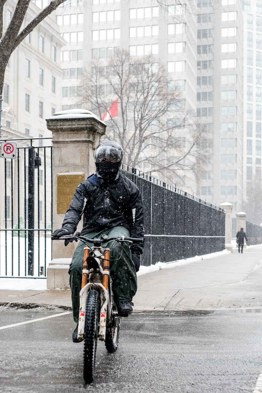 Cycling Through Flurries, Bloor Street, Toronto