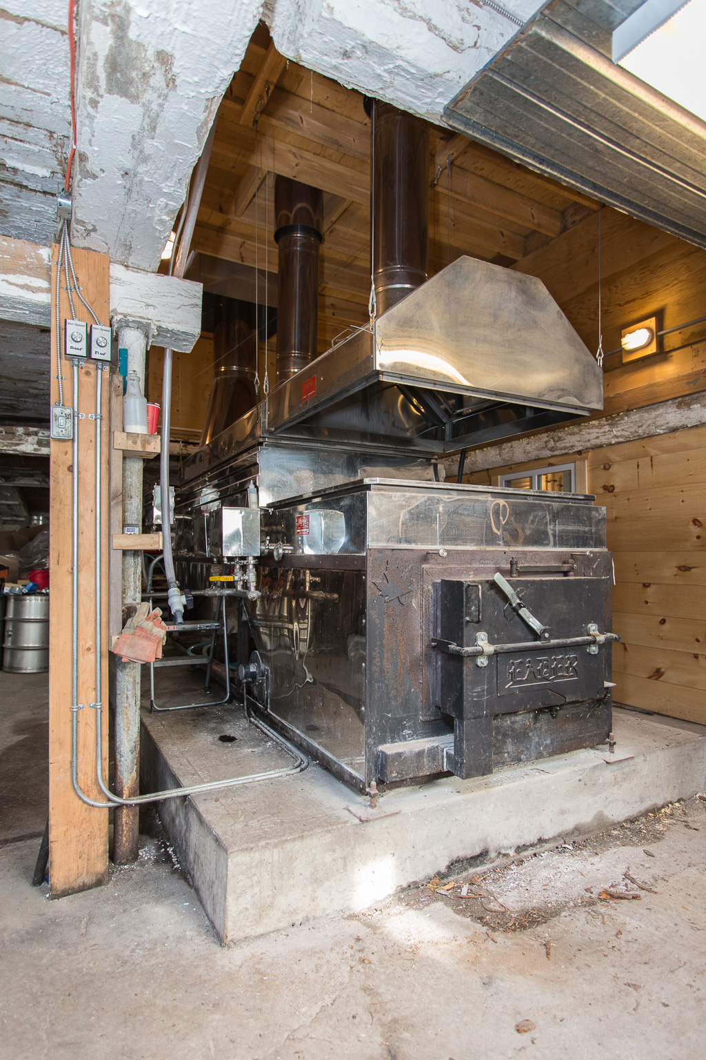 Maple sap evaporator at Williams Farm in Wyebridge, Ontario