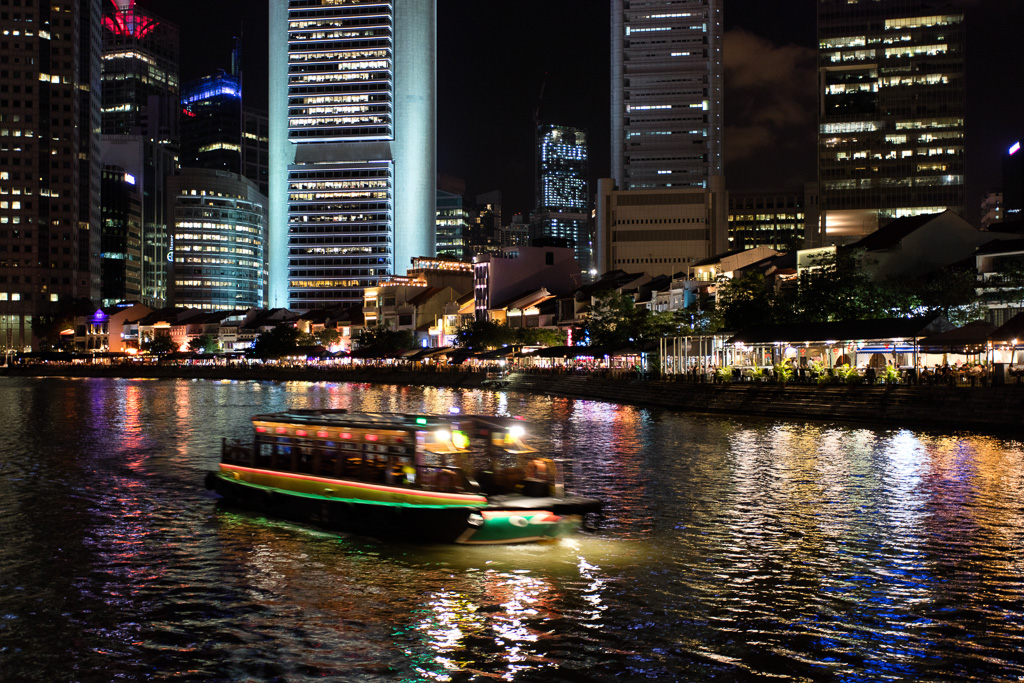 Boat at night on the Singapore River